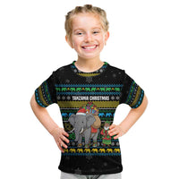 Tanzania Christmas Kid T Shirt with Santa Riding Elephant Snowflakes and Colorful African - Wonder Print Shop