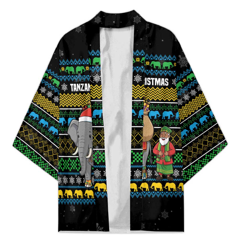 Tanzania Christmas Kimono with Santa Riding Elephant Snowflakes and Colorful African - Wonder Print Shop