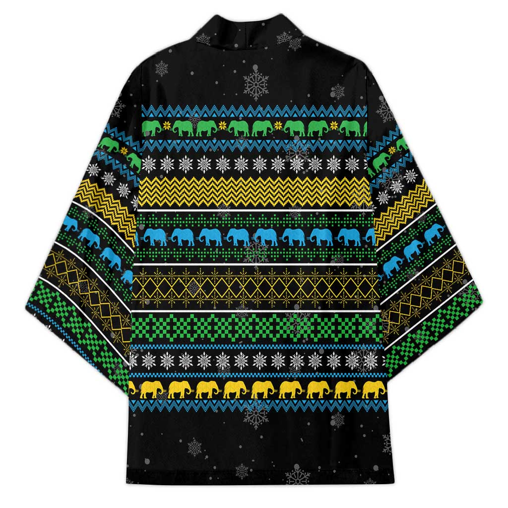 Tanzania Christmas Kimono with Santa Riding Elephant Snowflakes and Colorful African - Wonder Print Shop