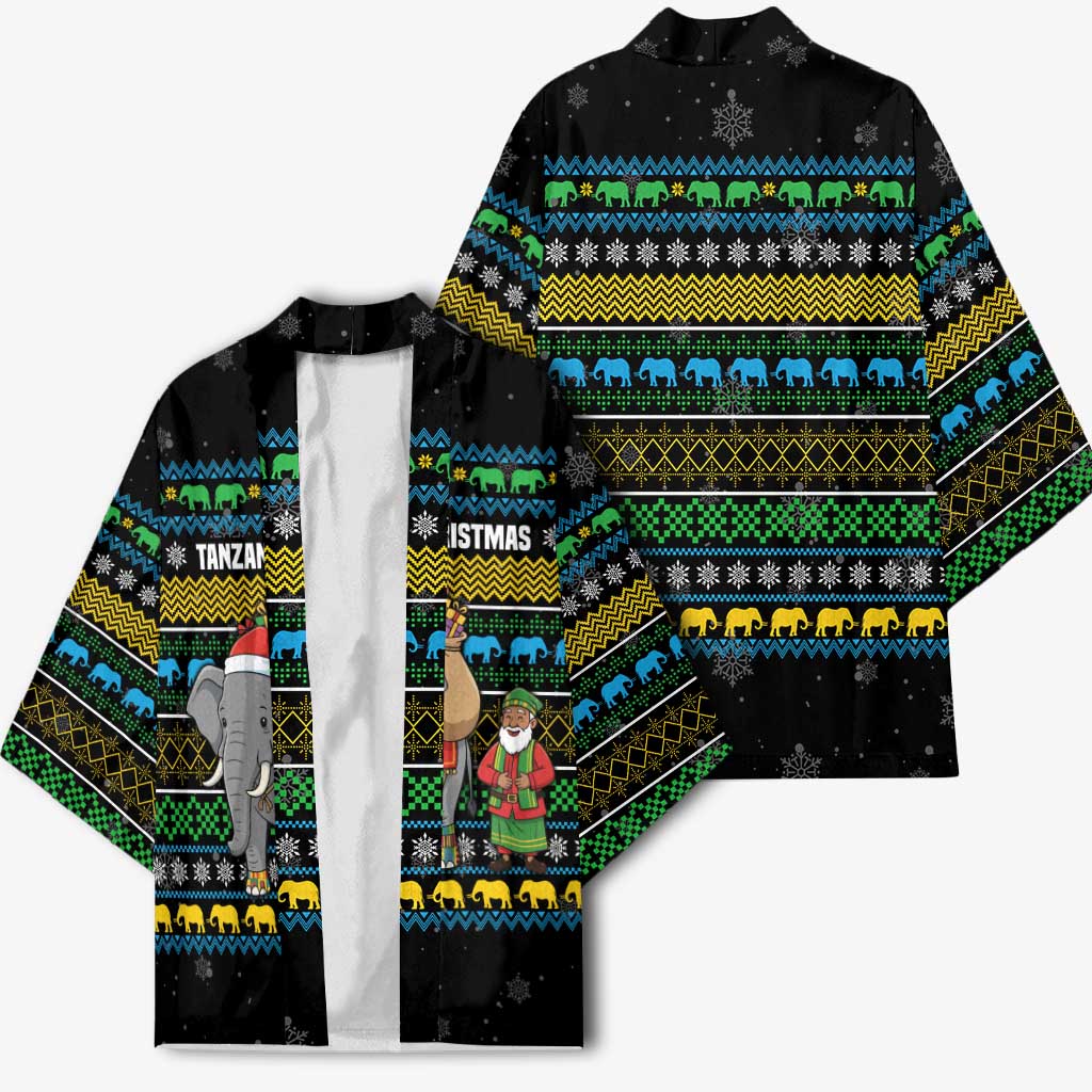 Tanzania Christmas Kimono with Santa Riding Elephant Snowflakes and Colorful African - Wonder Print Shop