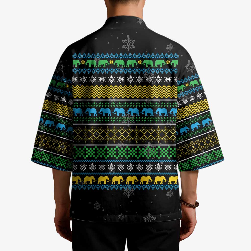 Tanzania Christmas Kimono with Santa Riding Elephant Snowflakes and Colorful African - Wonder Print Shop