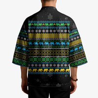 Tanzania Christmas Kimono with Santa Riding Elephant Snowflakes and Colorful African - Wonder Print Shop