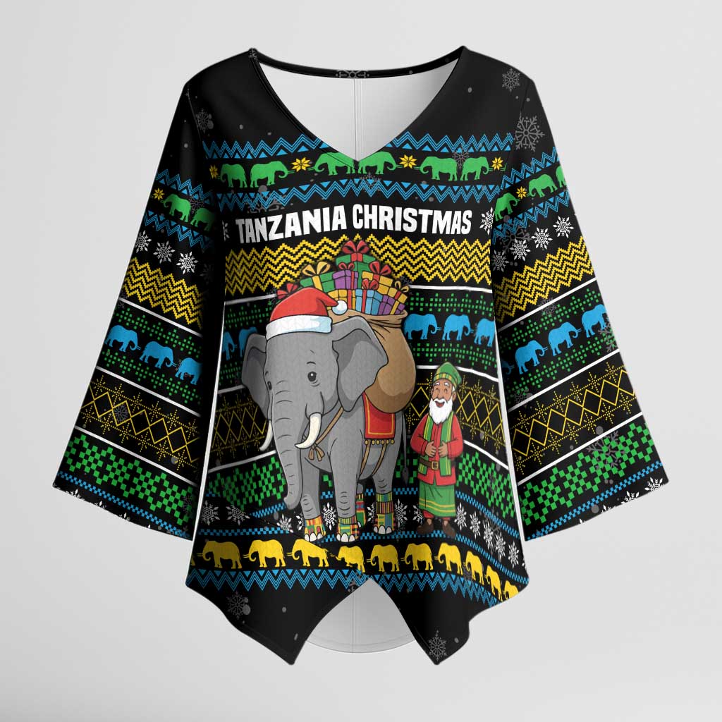 Tanzania Christmas Kimono Sleeve Blouse with Santa Riding Elephant Snowflakes and Colorful African - Wonder Print Shop