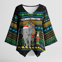 Tanzania Christmas Kimono Sleeve Blouse with Santa Riding Elephant Snowflakes and Colorful African - Wonder Print Shop