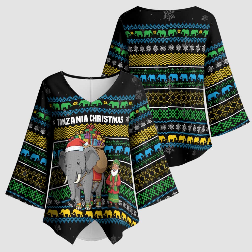 Tanzania Christmas Kimono Sleeve Blouse with Santa Riding Elephant Snowflakes and Colorful African - Wonder Print Shop