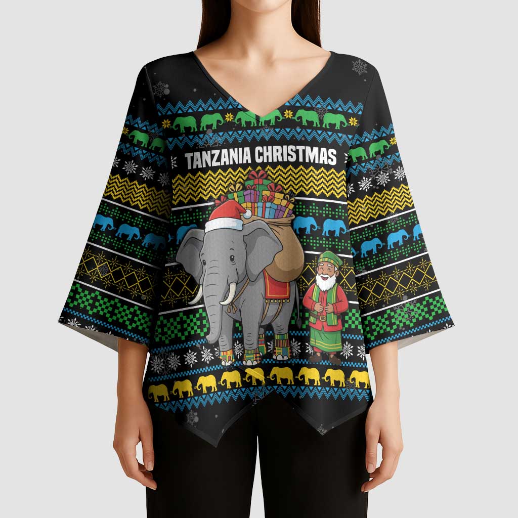 Tanzania Christmas Kimono Sleeve Blouse with Santa Riding Elephant Snowflakes and Colorful African - Wonder Print Shop