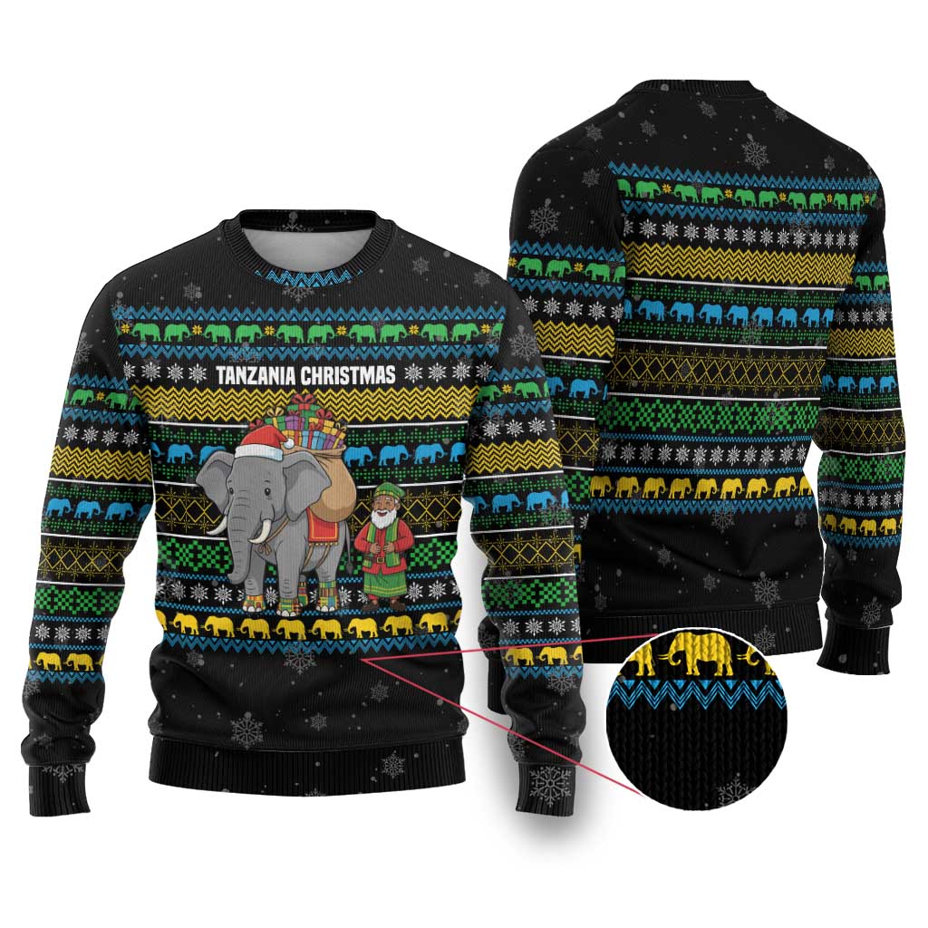 Tanzania Christmas Ugly Christmas Sweater with Santa Riding Elephant Snowflakes and Colorful African - Wonder Print Shop