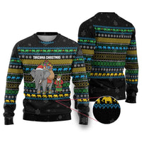 Tanzania Christmas Ugly Christmas Sweater with Santa Riding Elephant Snowflakes and Colorful African - Wonder Print Shop