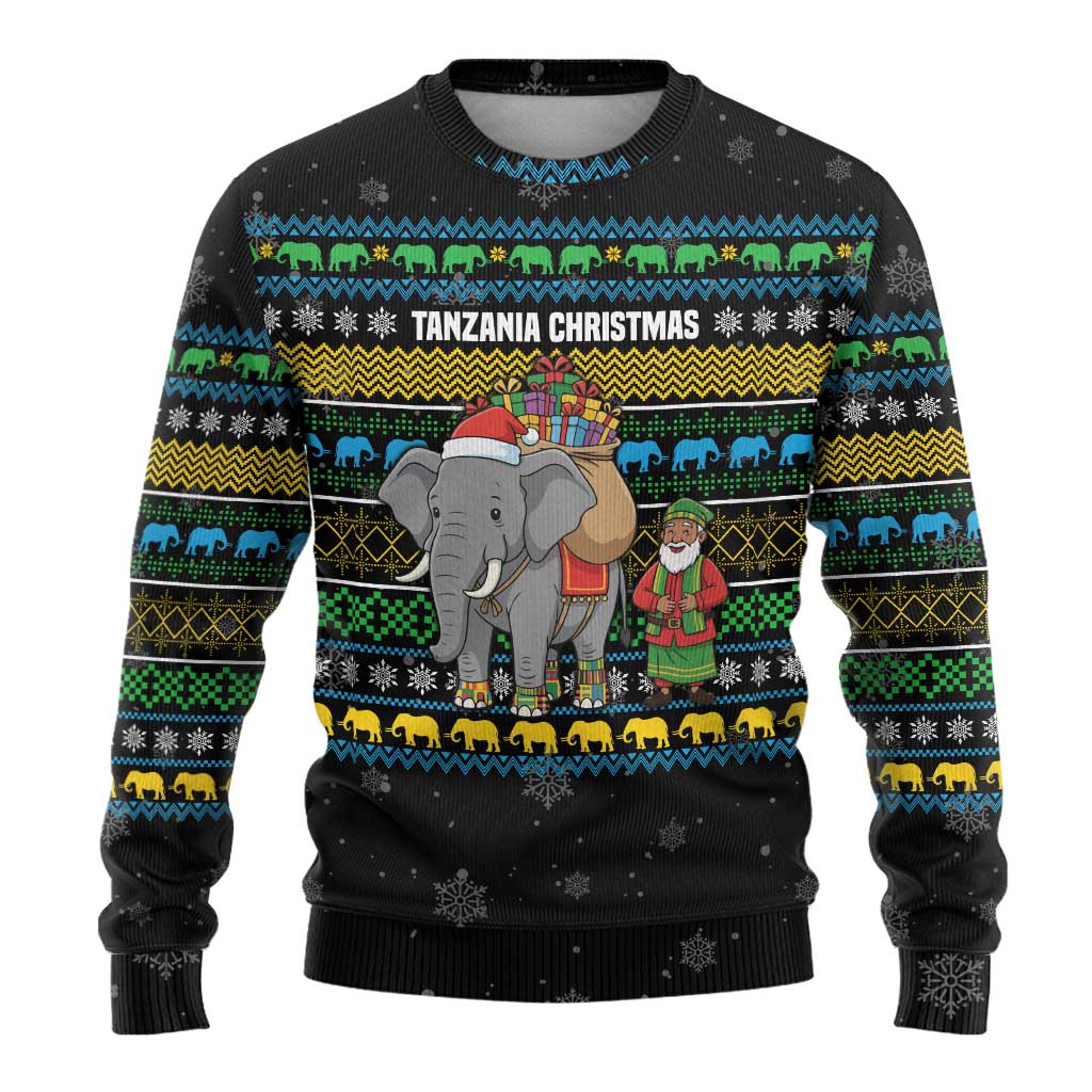Tanzania Christmas Ugly Christmas Sweater with Santa Riding Elephant Snowflakes and Colorful African - Wonder Print Shop