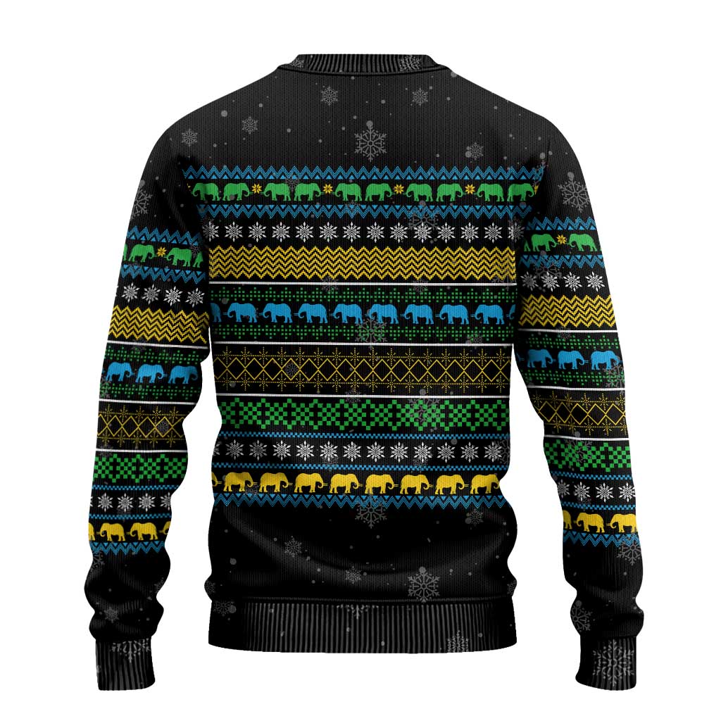 Tanzania Christmas Ugly Christmas Sweater with Santa Riding Elephant Snowflakes and Colorful African - Wonder Print Shop