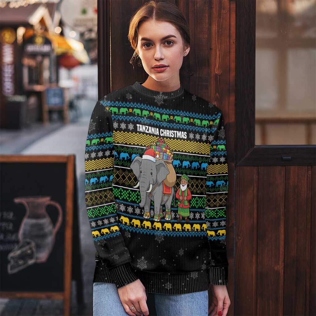 Tanzania Christmas Ugly Christmas Sweater with Santa Riding Elephant Snowflakes and Colorful African - Wonder Print Shop