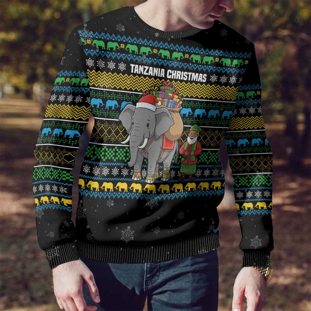 Tanzania Christmas Ugly Christmas Sweater with Santa Riding Elephant Snowflakes and Colorful African - Wonder Print Shop