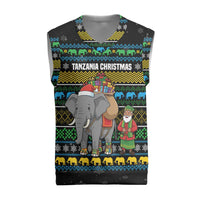 Tanzania Christmas Knitted V-Neck Vest with Santa Riding Elephant Snowflakes and Colorful African - Wonder Print Shop