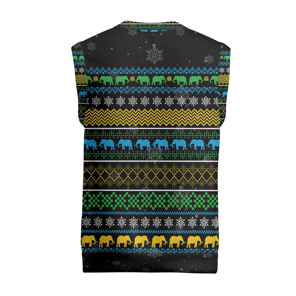 Tanzania Christmas Knitted V-Neck Vest with Santa Riding Elephant Snowflakes and Colorful African - Wonder Print Shop