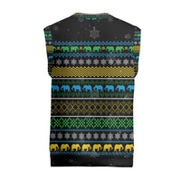 Tanzania Christmas Knitted V-Neck Vest with Santa Riding Elephant Snowflakes and Colorful African - Wonder Print Shop