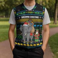 Tanzania Christmas Knitted V-Neck Vest with Santa Riding Elephant Snowflakes and Colorful African - Wonder Print Shop