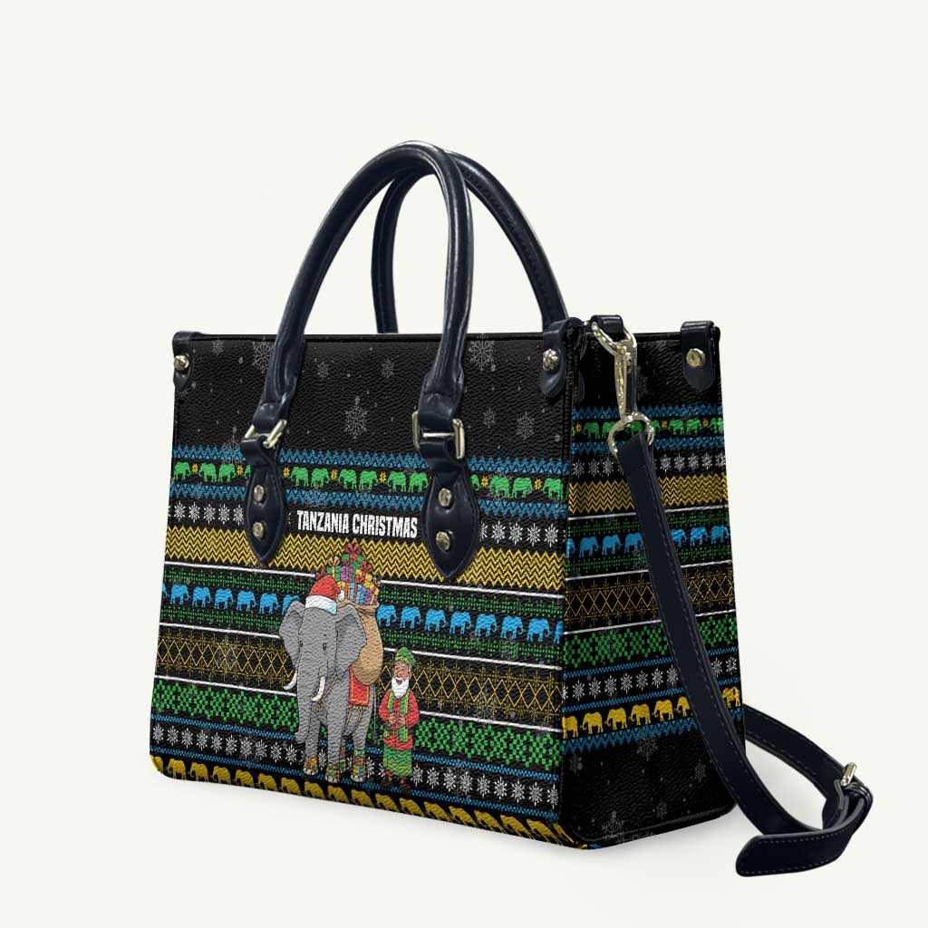 Tanzania Christmas Leather Bag with Santa Riding Elephant Snowflakes and Colorful African - Wonder Print Shop