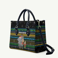 Tanzania Christmas Leather Bag with Santa Riding Elephant Snowflakes and Colorful African - Wonder Print Shop