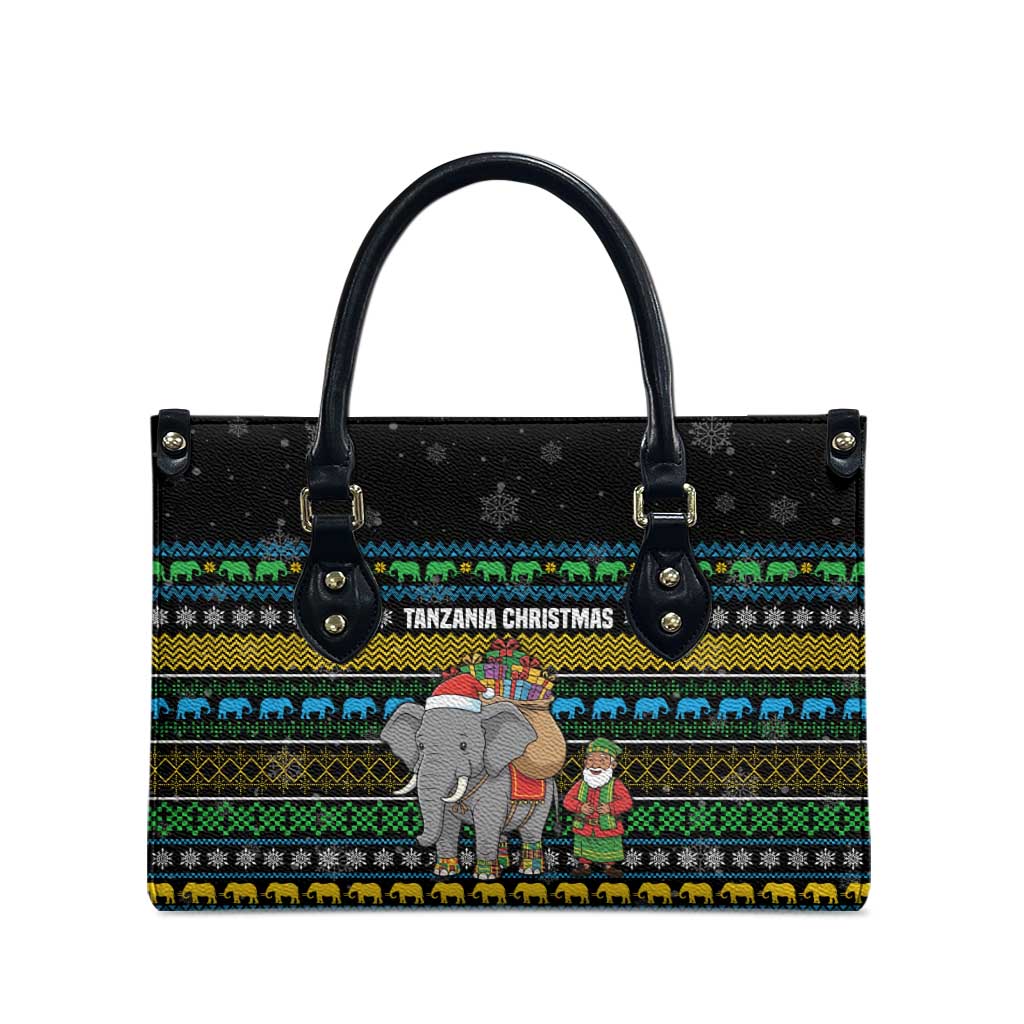Tanzania Christmas Leather Bag with Santa Riding Elephant Snowflakes and Colorful African - Wonder Print Shop