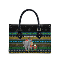 Tanzania Christmas Leather Bag with Santa Riding Elephant Snowflakes and Colorful African - Wonder Print Shop