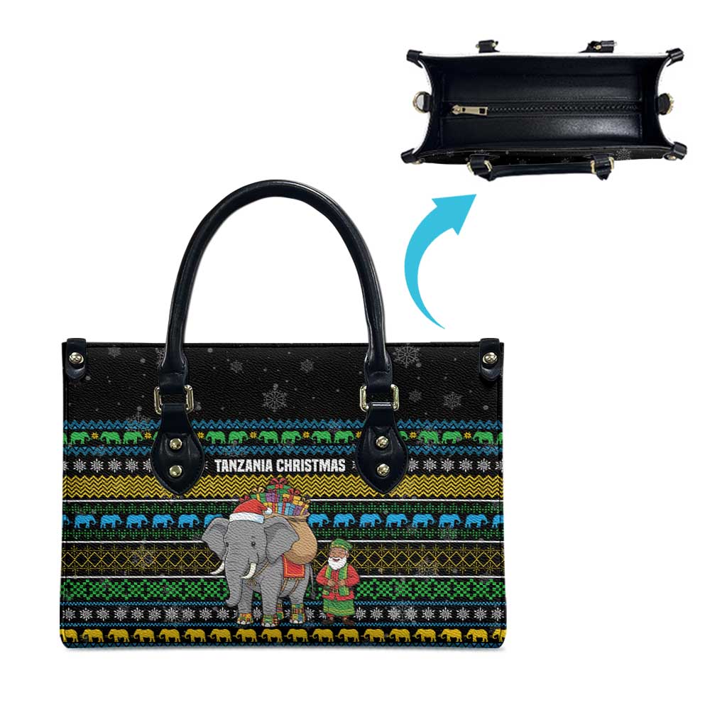 Tanzania Christmas Leather Bag with Santa Riding Elephant Snowflakes and Colorful African - Wonder Print Shop