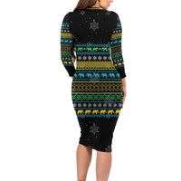 Tanzania Christmas Long Sleeve Bodycon Dress with Santa Riding Elephant Snowflakes and Colorful African - Wonder Print Shop