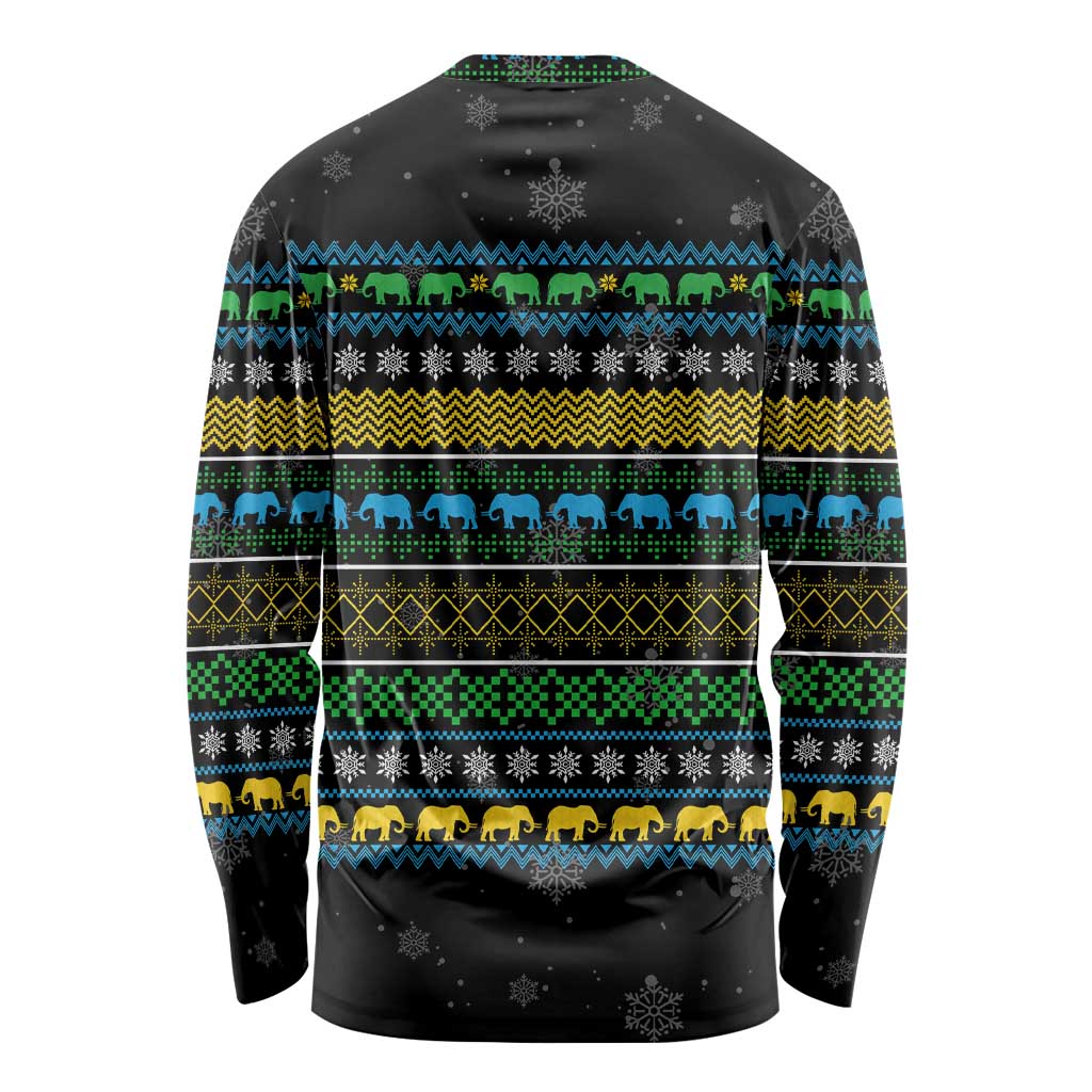 Tanzania Christmas Long Sleeve Shirt with Santa Riding Elephant Snowflakes and Colorful African - Wonder Print Shop