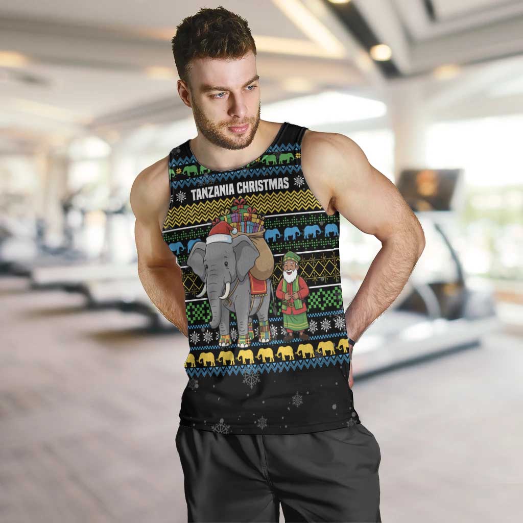Tanzania Christmas Men Tank Top with Santa Riding Elephant Snowflakes and Colorful African - Wonder Print Shop