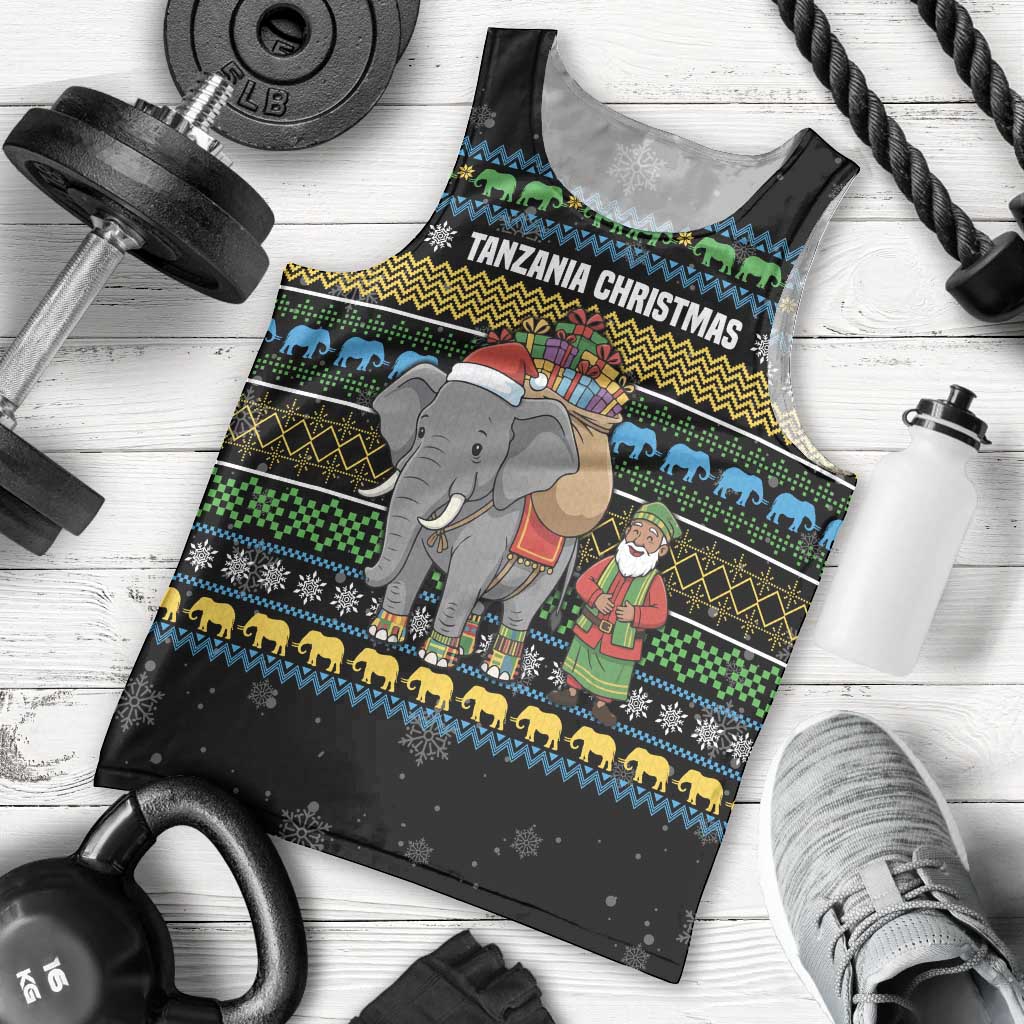 Tanzania Christmas Men Tank Top with Santa Riding Elephant Snowflakes and Colorful African - Wonder Print Shop