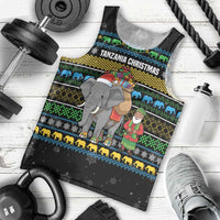 Tanzania Christmas Men Tank Top with Santa Riding Elephant Snowflakes and Colorful African - Wonder Print Shop
