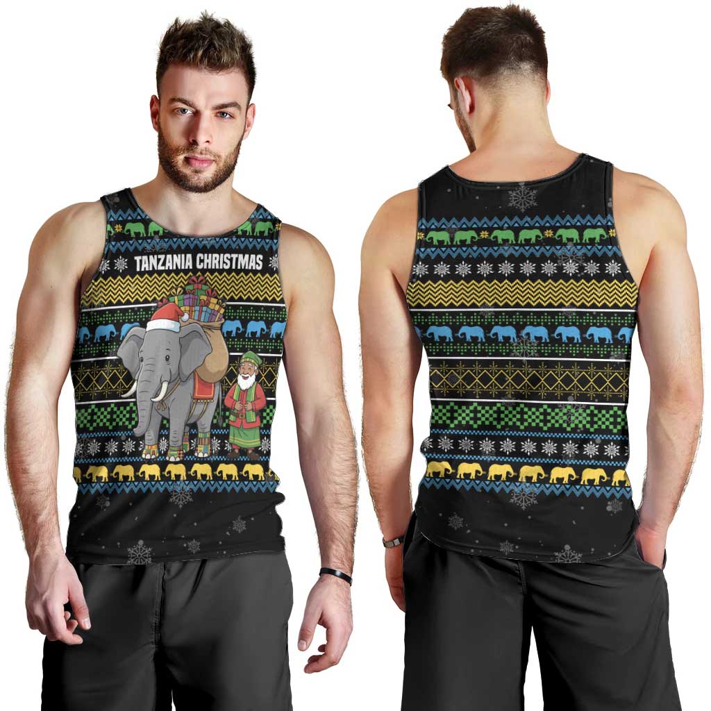 Tanzania Christmas Men Tank Top with Santa Riding Elephant Snowflakes and Colorful African - Wonder Print Shop