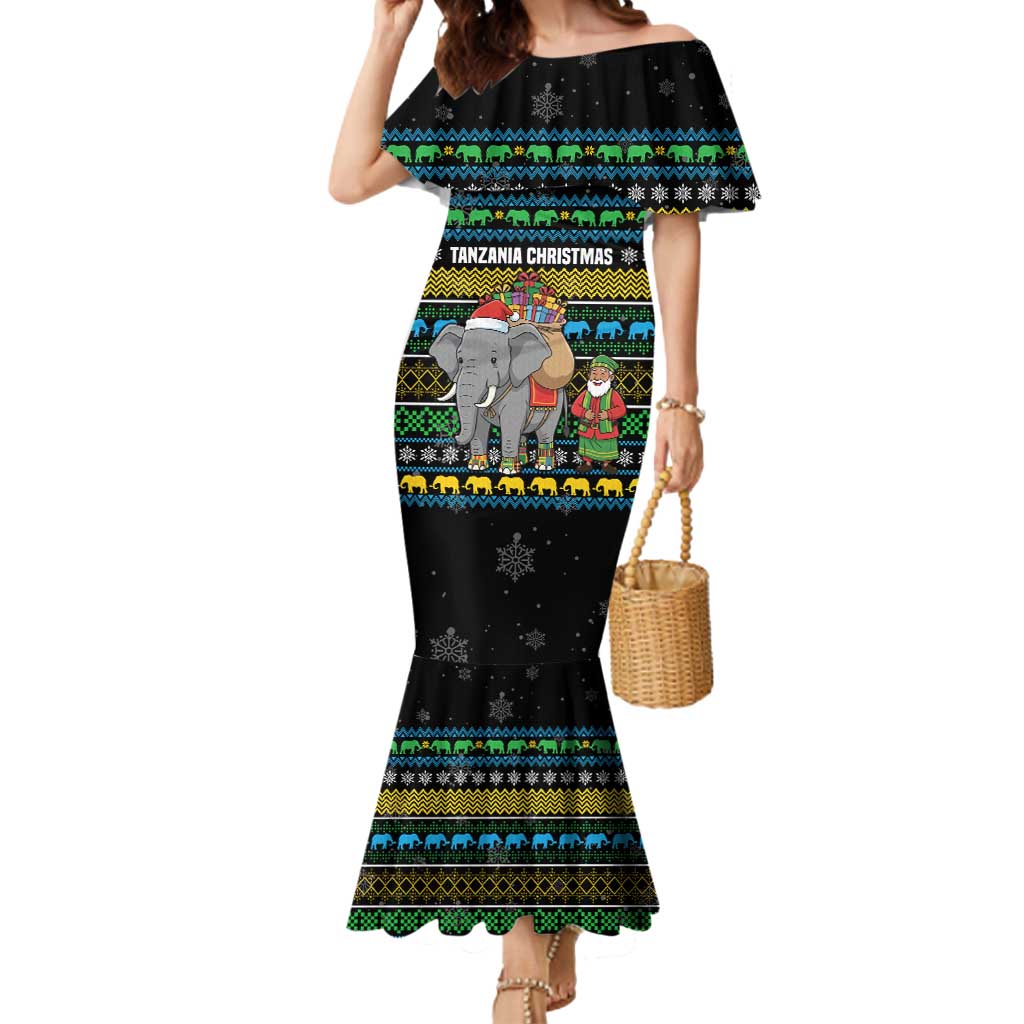 Tanzania Christmas Mermaid Dress with Santa Riding Elephant Snowflakes and Colorful African - Wonder Print Shop