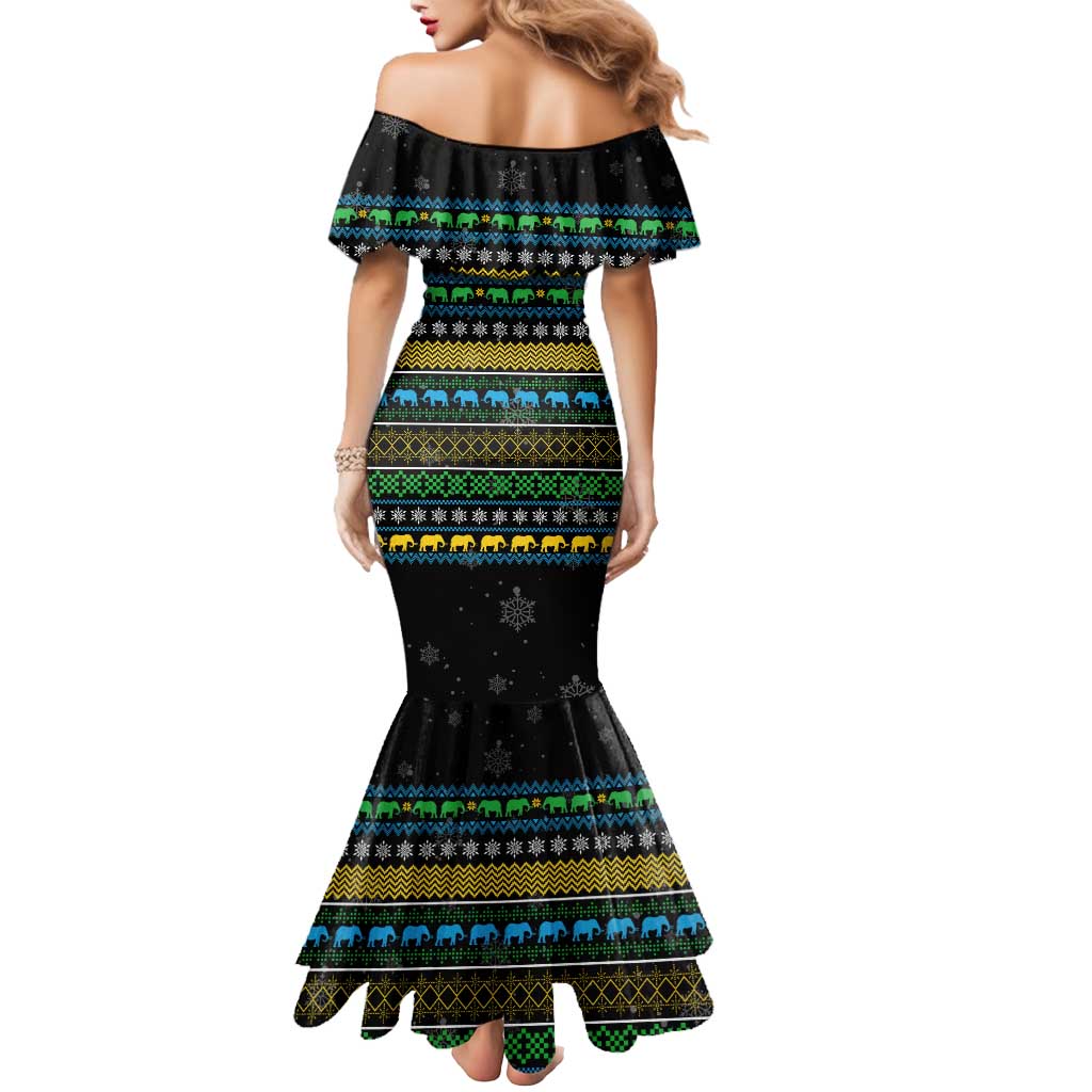 Tanzania Christmas Mermaid Dress with Santa Riding Elephant Snowflakes and Colorful African - Wonder Print Shop