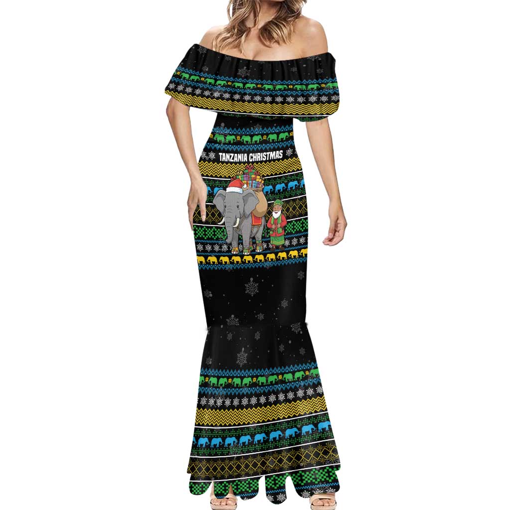 Tanzania Christmas Mermaid Dress with Santa Riding Elephant Snowflakes and Colorful African - Wonder Print Shop