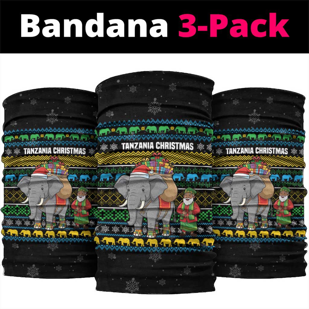 Tanzania Christmas Neck Gaiter with Santa Riding Elephant Snowflakes and Colorful African - Wonder Print Shop