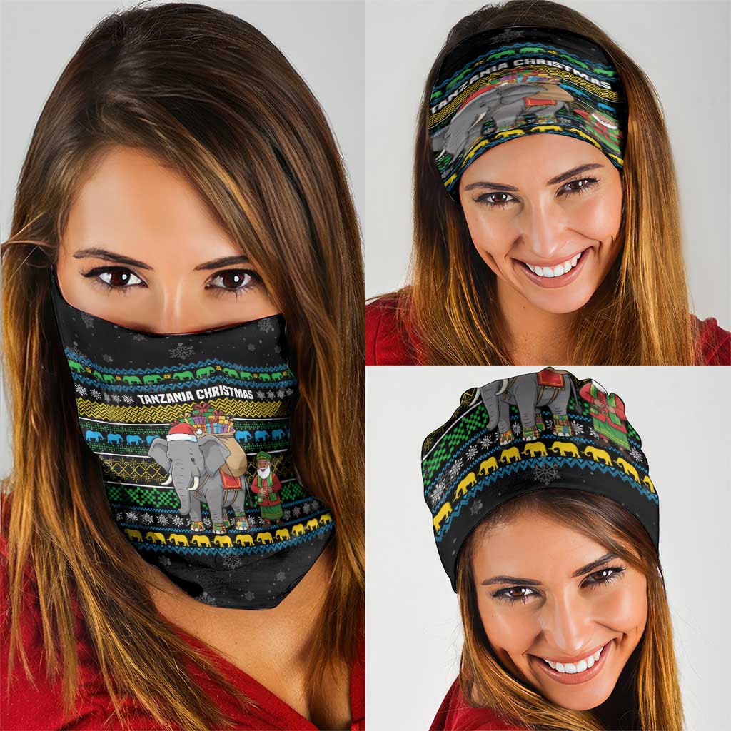 Tanzania Christmas Neck Gaiter with Santa Riding Elephant Snowflakes and Colorful African - Wonder Print Shop