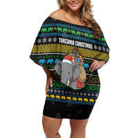 Tanzania Christmas Off Shoulder Short Dress with Santa Riding Elephant Snowflakes and Colorful African - Wonder Print Shop