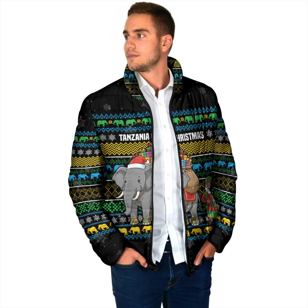 Tanzania Christmas Padded Jacket with Santa Riding Elephant Snowflakes and Colorful African - Wonder Print Shop