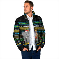 Tanzania Christmas Padded Jacket with Santa Riding Elephant Snowflakes and Colorful African - Wonder Print Shop