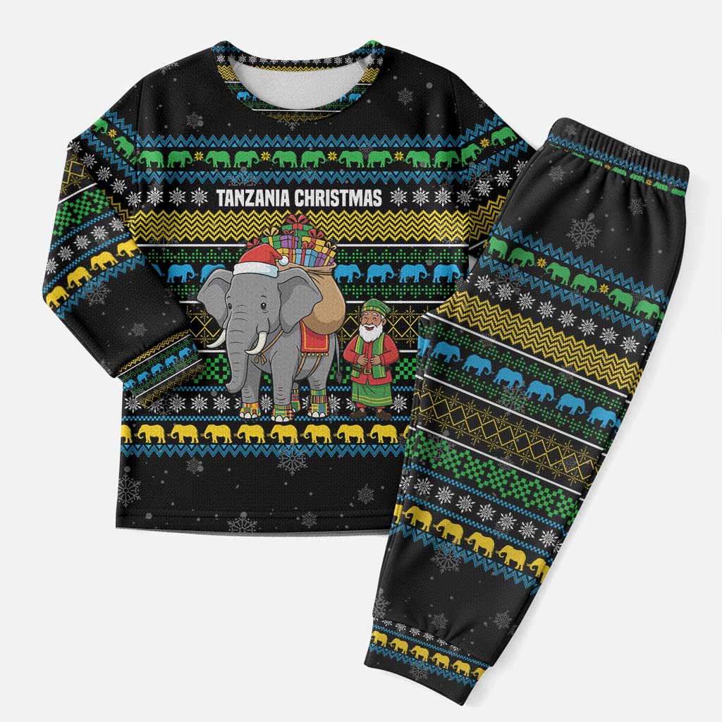 Tanzania Christmas Pajama Set with Santa Riding Elephant Snowflakes and Colorful African - Wonder Print Shop