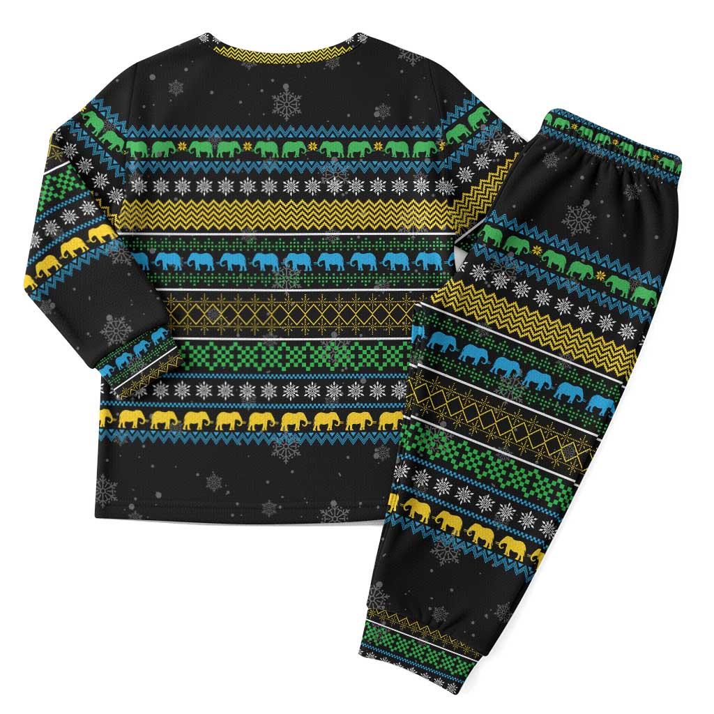 Tanzania Christmas Pajama Set with Santa Riding Elephant Snowflakes and Colorful African - Wonder Print Shop