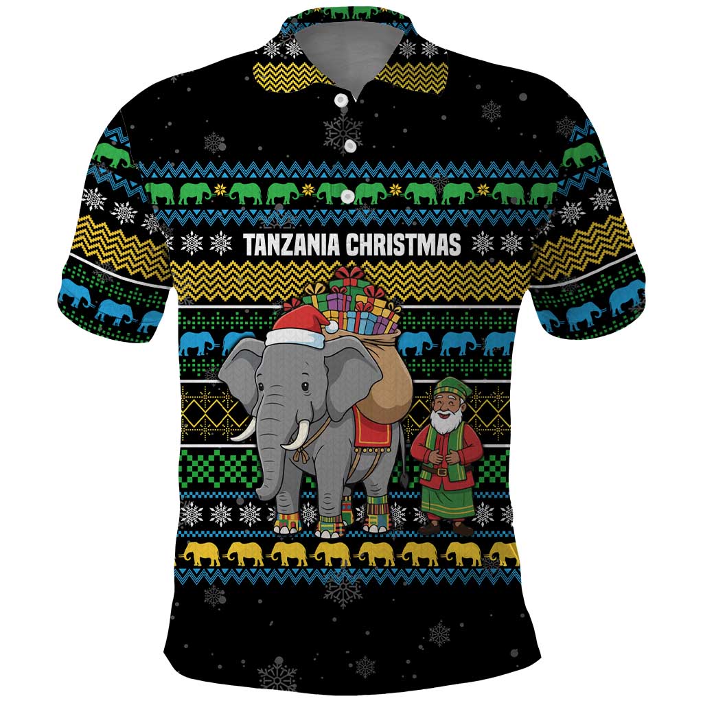 Tanzania Christmas Polo Shirt with Santa Riding Elephant Snowflakes and Colorful African - Wonder Print Shop