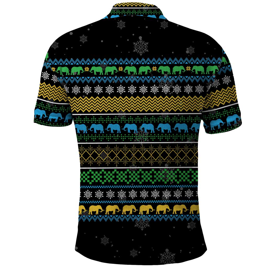 Tanzania Christmas Polo Shirt with Santa Riding Elephant Snowflakes and Colorful African - Wonder Print Shop