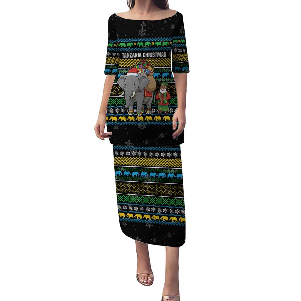 Tanzania Christmas Puletasi with Santa Riding Elephant Snowflakes and Colorful African - Wonder Print Shop