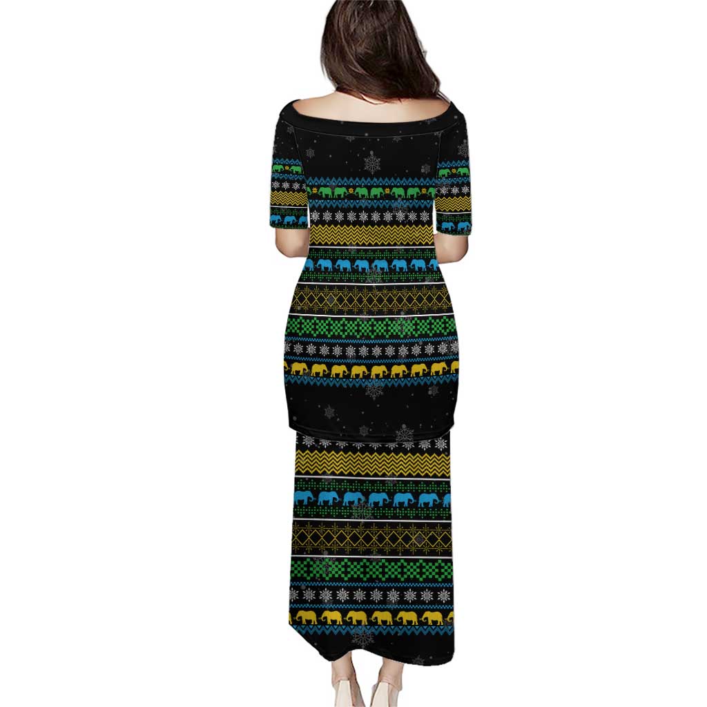 Tanzania Christmas Puletasi with Santa Riding Elephant Snowflakes and Colorful African - Wonder Print Shop