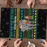 Tanzania Christmas Puzzle with Santa Riding Elephant Snowflakes and Colorful African - Wonder Print Shop