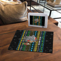 Tanzania Christmas Puzzle with Santa Riding Elephant Snowflakes and Colorful African - Wonder Print Shop
