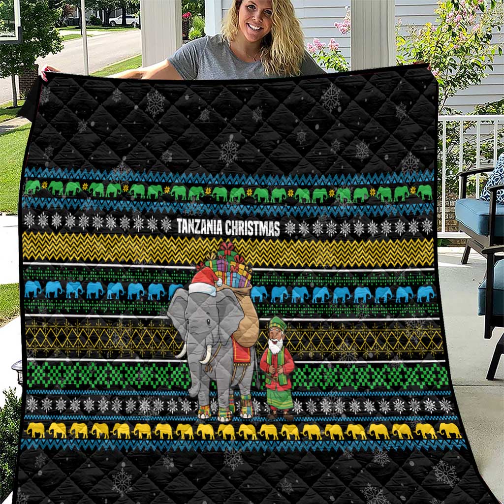 Tanzania Christmas Quilt with Santa Riding Elephant Snowflakes and Colorful African - Wonder Print Shop