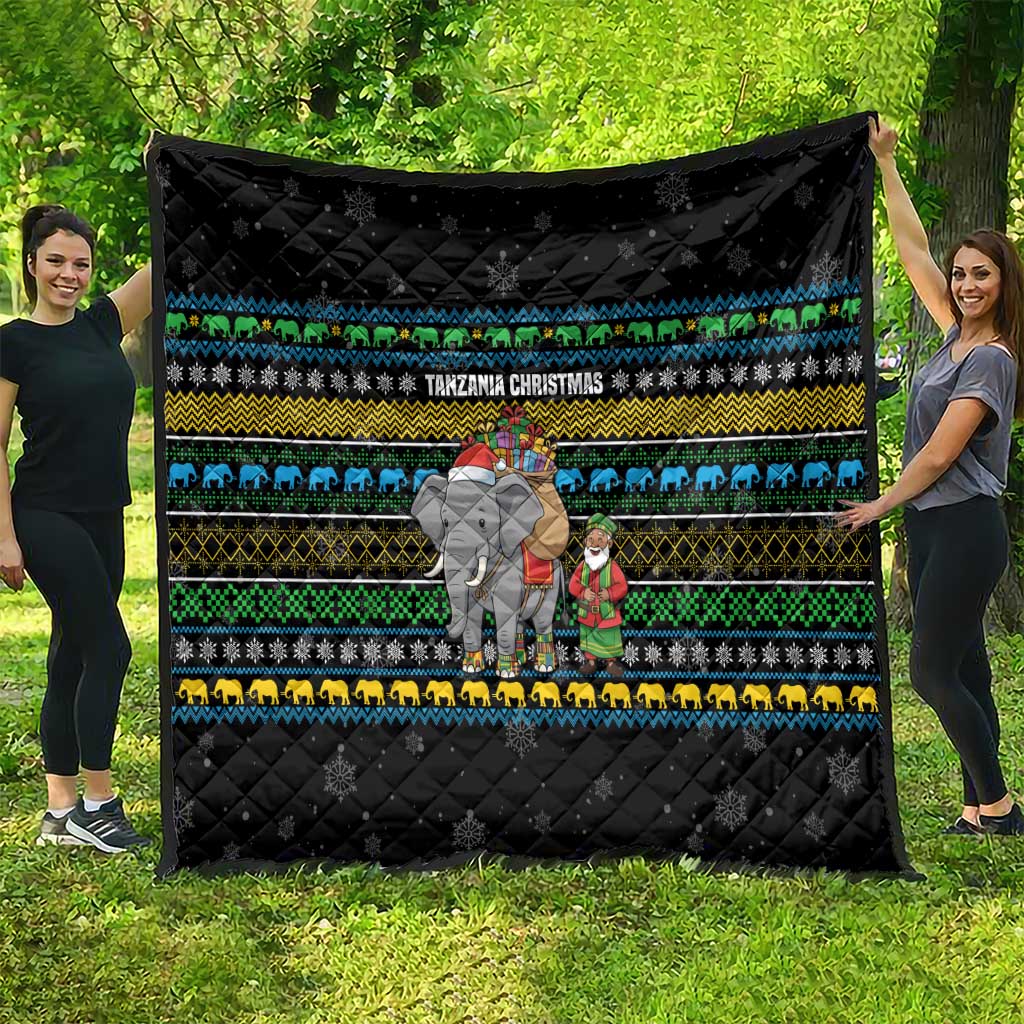 Tanzania Christmas Quilt with Santa Riding Elephant Snowflakes and Colorful African - Wonder Print Shop