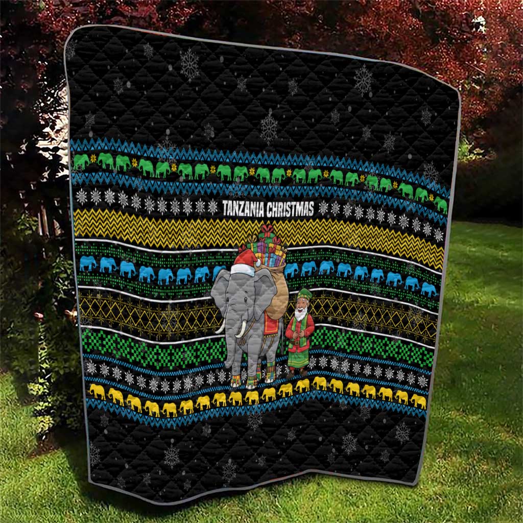 Tanzania Christmas Quilt with Santa Riding Elephant Snowflakes and Colorful African - Wonder Print Shop